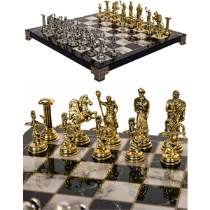 Cooper Chess Metal Satranç Takımı | 25CM Mermer Desenli Satranç Tahtası | Mitolojik Tanrı Figürlü Roma Okçu
