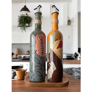 Mes Reves Design Modern Tasarımlı Kadın Desenli Renkli 750 ml Zeytinyağı Sıvıyağ Şişesi Yağdanlık Yağlık 2'li Set
