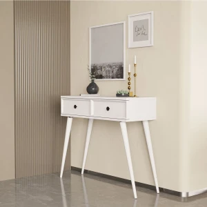 6021 Luna (Ahşap Ayaklı) Mdf Profil Çerçeveli 2 Çekmeceli Dresuar Beyaz