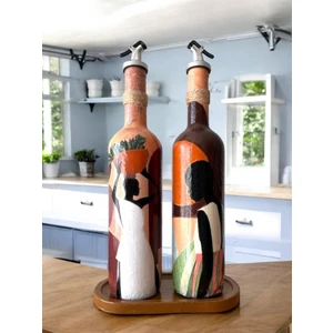 Mes Reves Design Kadın Temalı El Yapımı 750 ml Zeytinyağı Sıvıyağ Şişesi Yağdanlık Yağlık 2'li Set