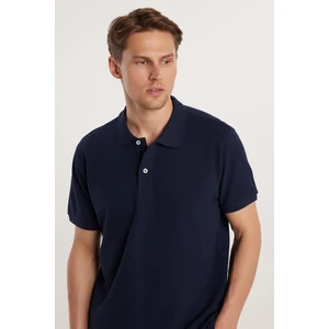 Erkek Regular Fit Klasik Kesim %100 Pamuk Düz Pike Lacivert Polo Yaka Tişört