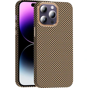Apple iPhone 14 Pro Max Kılıf Kablosuz Şarj Özellikli Karbon Fiber Görünümlü Gros Kapak