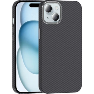 Apple iPhone 15 Kılıf Kablosuz Şarj Özellikli Karbon Fiber Görünümlü Gros Kapak