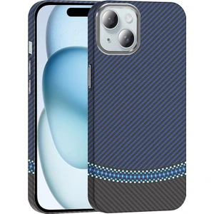 Apple iPhone 15 Kılıf Kablosuz Şarj Özellikli Karbon Fiber Görünümlü Gros Kapak