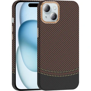 Apple iPhone 15 Kılıf Kablosuz Şarj Özellikli Karbon Fiber Görünümlü Gros Kapak