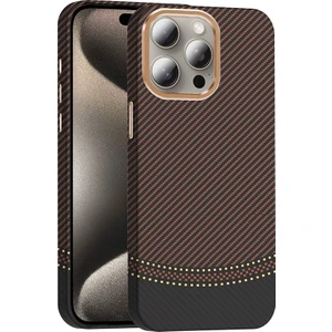 Apple iPhone 15 Pro Kılıf Kablosuz Şarj Özellikli Karbon Fiber Görünümlü Gros Kapak