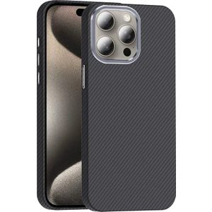 Apple iPhone 15 Pro Kılıf Kablosuz Şarj Özellikli Karbon Fiber Görünümlü Gros Kapak