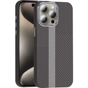 Apple iPhone 15 Pro Max Kılıf Kablosuz Şarj Özellikli Karbon Fiber Görünümlü Gros Kapak