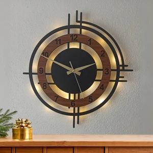 Ceviz Renkli LED Işıklı Duvar Saati | Modern ve Şık 40 cm Dekoratif Saat
