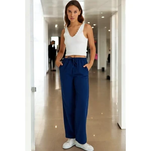 Yazlık Beli Bağcık Detaylı Keten Pantolon