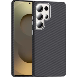 Samsung Galaxy S25 Ultra Kılıf Kablosuz Şarj Özellikli Karbon Fiber Görünümlü Gros Kapak