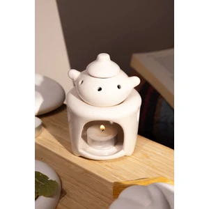 Özel Yapım Seramik Beyaz Çaydanlık Buhurdanlık (1 Adet Tealight Mum Ile)