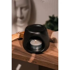 Siyah Mat | Seramik El Yapımı Buhurdanlık | Mumluk | Dekoratif Buhardanlık (1 Adet Tealight Mum Ile)