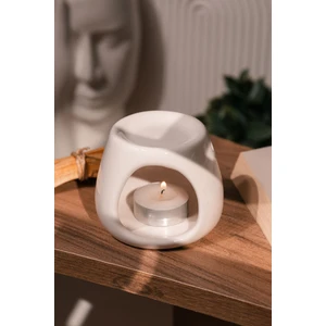 Beyaz | Seramik El Yapımı Buhurdanlık | Mumluk | Dekoratif Buhardanlık (1 Adet Tealight Mum Ile)