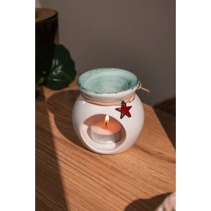 Yıldız Desenli | Seramik El Yapımı Buhurdanlık | Mumluk | Dekoratif Buhardanlık (1 Tealight Mum Ile)