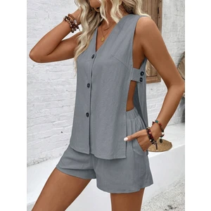 Keten Yazlık Kolsuz Bluz Şort İkili Takım