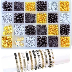 Yiğit Aksesuar Siyah Inci Boncuk Harf Boncuk ve Ara Aparat Takı Bileklik Yapım Seti Hobi Malzemeleri 4