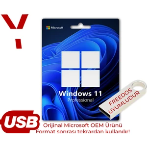 Windows 11 Pro 2025 Yükleme 64 GB Flash Bellek - FREEDOS Uyumlu - Aktarılabilir -  Kurulum Desteği