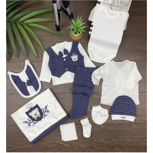 Erkek Bebek 10'lu Hastane Çıkış Seti -Şık Papyonlu Tasarım 0-3 Ay