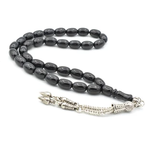 Gümüş Kaplama Kamçılı Bilek Boy Oltu Taşı Tesbih