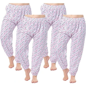 Kadın %100 Pamuklu Anne Paçalı Don, Kışlık Şardonlu Ağlı Çiçek Desenli Emprime Pijama Paçalı Battal