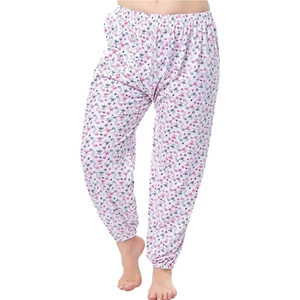 Kadın %100 Pamuklu Anne Paçalı Don, Kışlık Şardonlu Ağlı Çiçek Desenli Emprime Pijama Paçalı Battal