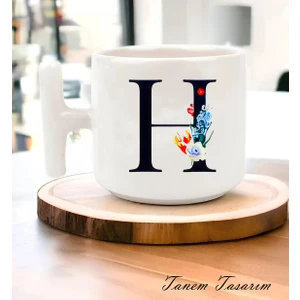 Çiçekli Harf Tasarımlı  - T Kulp Kupa