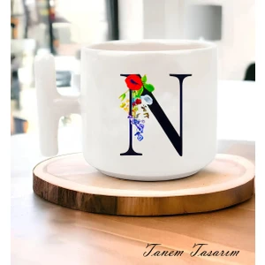 Çiçekli Harf Tasarımlı  - T Kulp Kupa