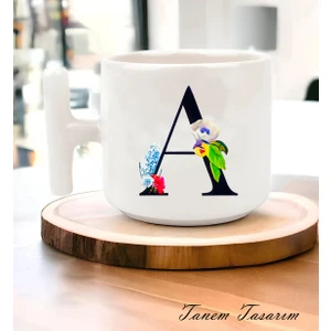 Çiçekli Harf Tasarımlı  - T Kulp Kupa