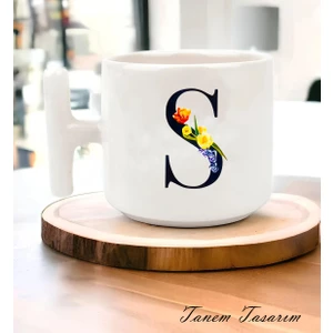 Çiçekli Harf Tasarımlı  - T Kulp Kupa