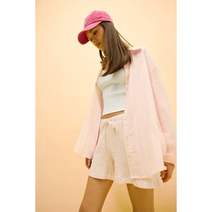 Oversize Geniş Kalıp Müslin Uzun Kollu Gömlek F2246AX25SM