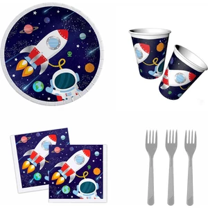 Uzay Temalı Tabak, Bardak, Çatal, Peçete Seti