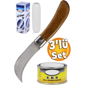 Aşı Bıçağı Eğri Uçlu Bağ Bıçağı Ara Çakı + Aşı Bandı + Aşı Macunu (3'lü Set)