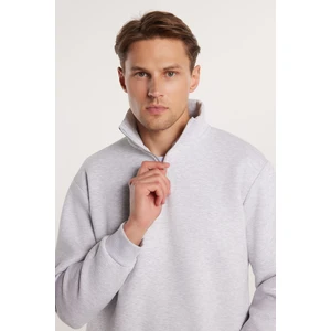 Unisex Relax Fit Rahat Kesim Pamuklu Içi Polarlı Yarım Fermuarlı Gri Dik Yaka Sweatshirt