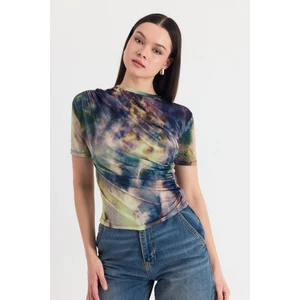 Yeşil Desenli Büzgülü Sandy Bluz 12303