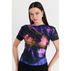 Mor Desenli Büzgülü Sandy Bluz 12303