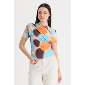 Sarı Desenli Büzgülü Sandy Bluz 12303