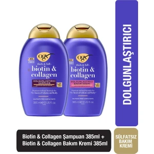 OGX Dolgunlaştırıcı Biotin & Collagen Şampuan 385 ml + Saç Bakım Kremi 385 ml Hediyeli