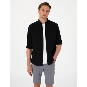 Pierre Cardin Erkek Siyah Keten Karışımlı Regular Fit Uzun Kollu Gömlek 50303388-VR046