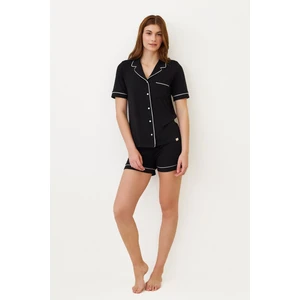 Kadın Luxury Düğmeli Şortlu Pijama Takımı Siyah