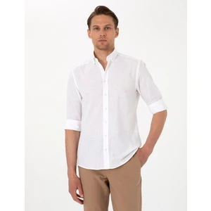 Pierre Cardin Erkek Beyaz Keten Görünümlü Slim Fit Uzun Kollu Gömlek 50307025-VR013