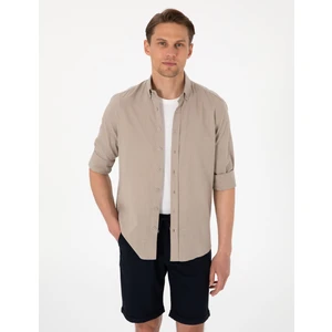 Pierre Cardin Erkek Vizon Keten Görünümlü Slim Fit Uzun Kollu Gömlek 50307025-VR052