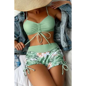 Büzgü Ayarlı Baskılı Bikini Takımı
