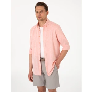 Pierre Cardin Erkek Mercan Keten Karışımlı Regular Fit Uzun Kollu Gömlek 50303245-VR186