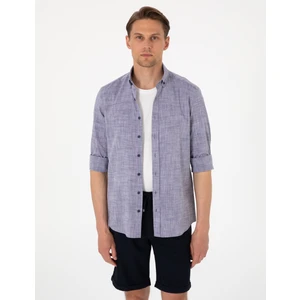 Pierre Cardin Erkek Lacivert Keten Görünümlü Slim Fit Uzun Kollu Gömlek 50307025-VR033