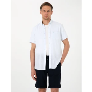 Pierre Cardin Erkek Açık Mavi Keten Görünümlü Regular Fit Kısa Kollu Cepli Gömlek 50306950-VR095
