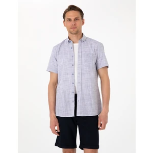 Pierre Cardin Erkek Lacivert Keten Görünümlü Regular Fit Kısa Kollu Cepli Gömlek 50306950-VR033