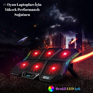 Multizone 17" E Kadar Uyumlu Notebook Soğutucu 7 Açılı Rgb LED Stand 6 Fanlı USB Girişli