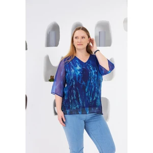 Astarlı Büyük Beden Şifon Bluz Lacivert