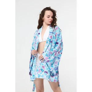 Naomi Yeşil Geometrik Desen Kimono
